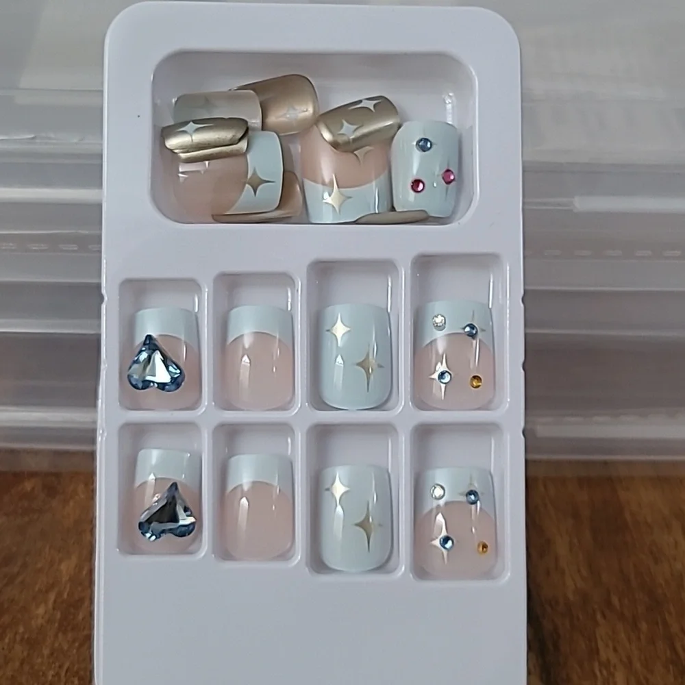 2/$16 3D Rhinestone Stars Hearts Plaid Press On Nails
